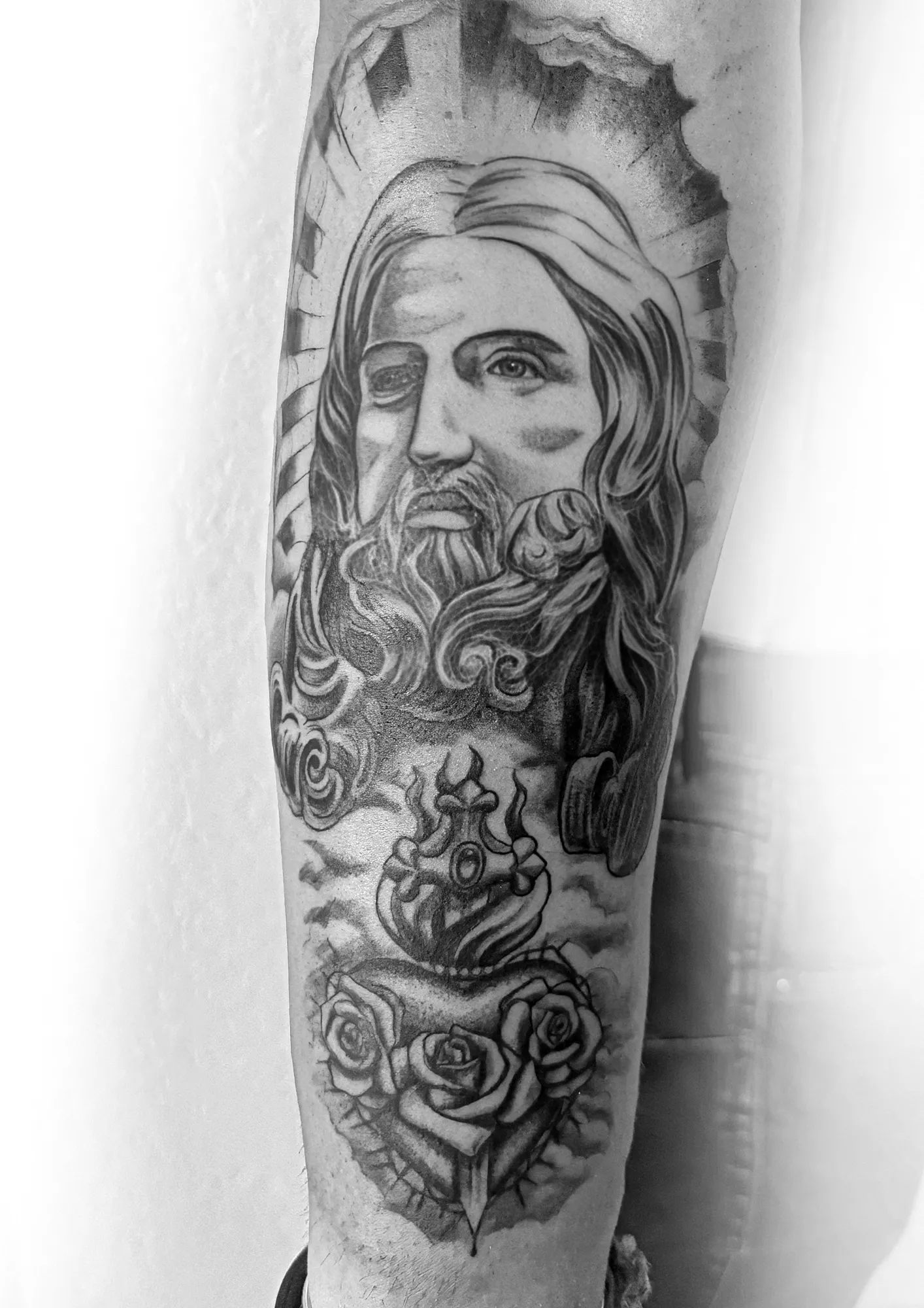 Tatouage réaliste portrait religieux